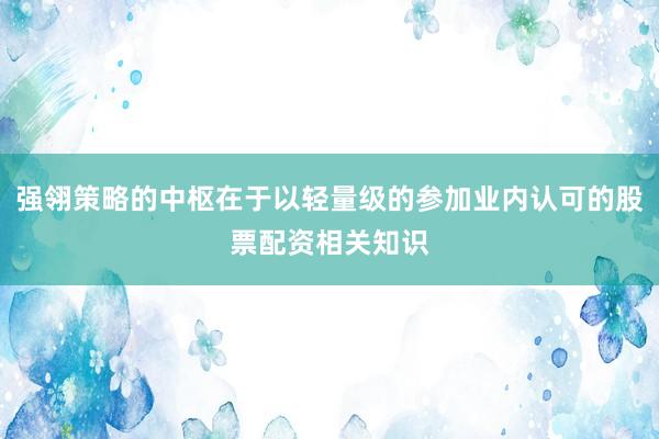 强翎策略的中枢在于以轻量级的参加业内认可的股票配资相关知识