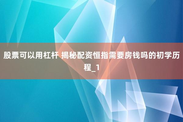 股票可以用杠杆 揭秘配资恒指需要房钱吗的初学历程_1
