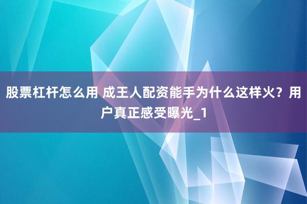 股票杠杆怎么用 成王人配资能手为什么这样火?用户真正感受曝光_1