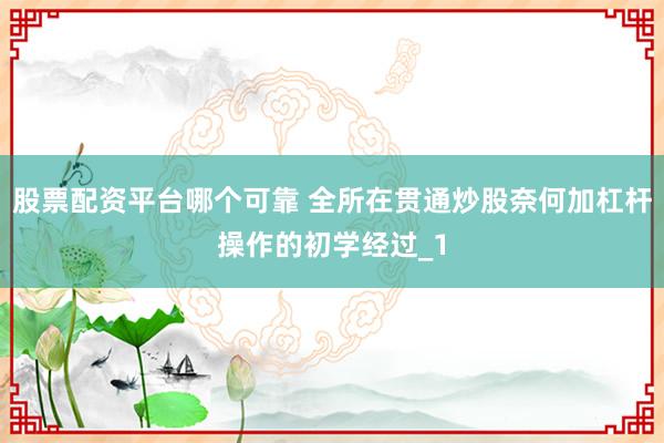 股票配资平台哪个可靠 全所在贯通炒股奈何加杠杆操作的初学经过_1